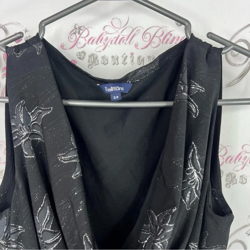 Reitmans tank top sparkly glitter flowers y2k scoop neck Black Floral Tank Top
